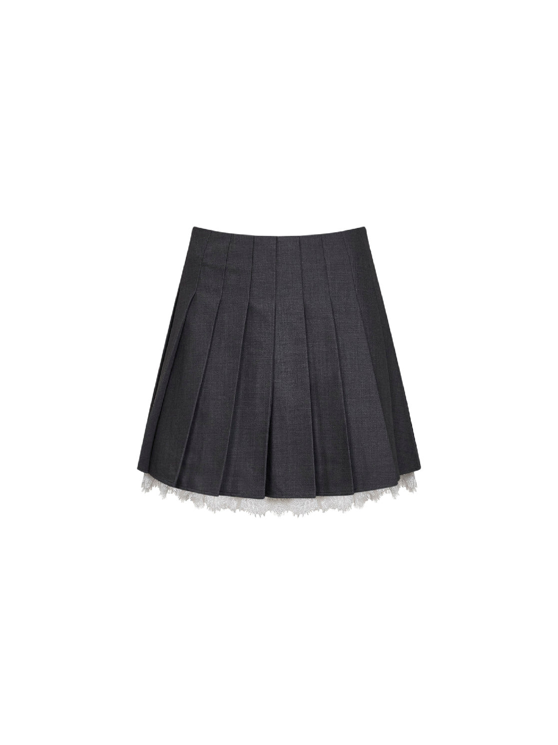 Minigonna a pieghe in misto lana grigia con inserto in pizzo<BR/>