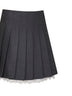 Minigonna a pieghe in misto lana grigia con inserto in pizzo<BR/>