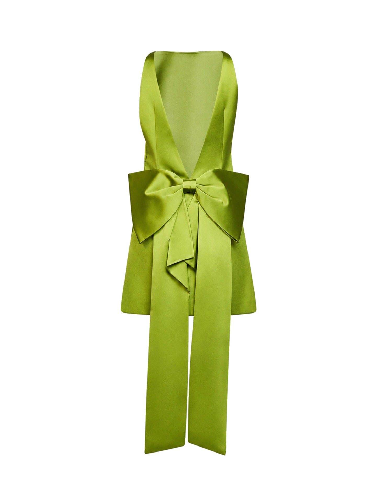 Miniabito a trapezio in raso verde con fiocco