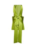 Miniabito a trapezio in raso verde con fiocco