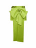 Green satin belted mini skirt with bow