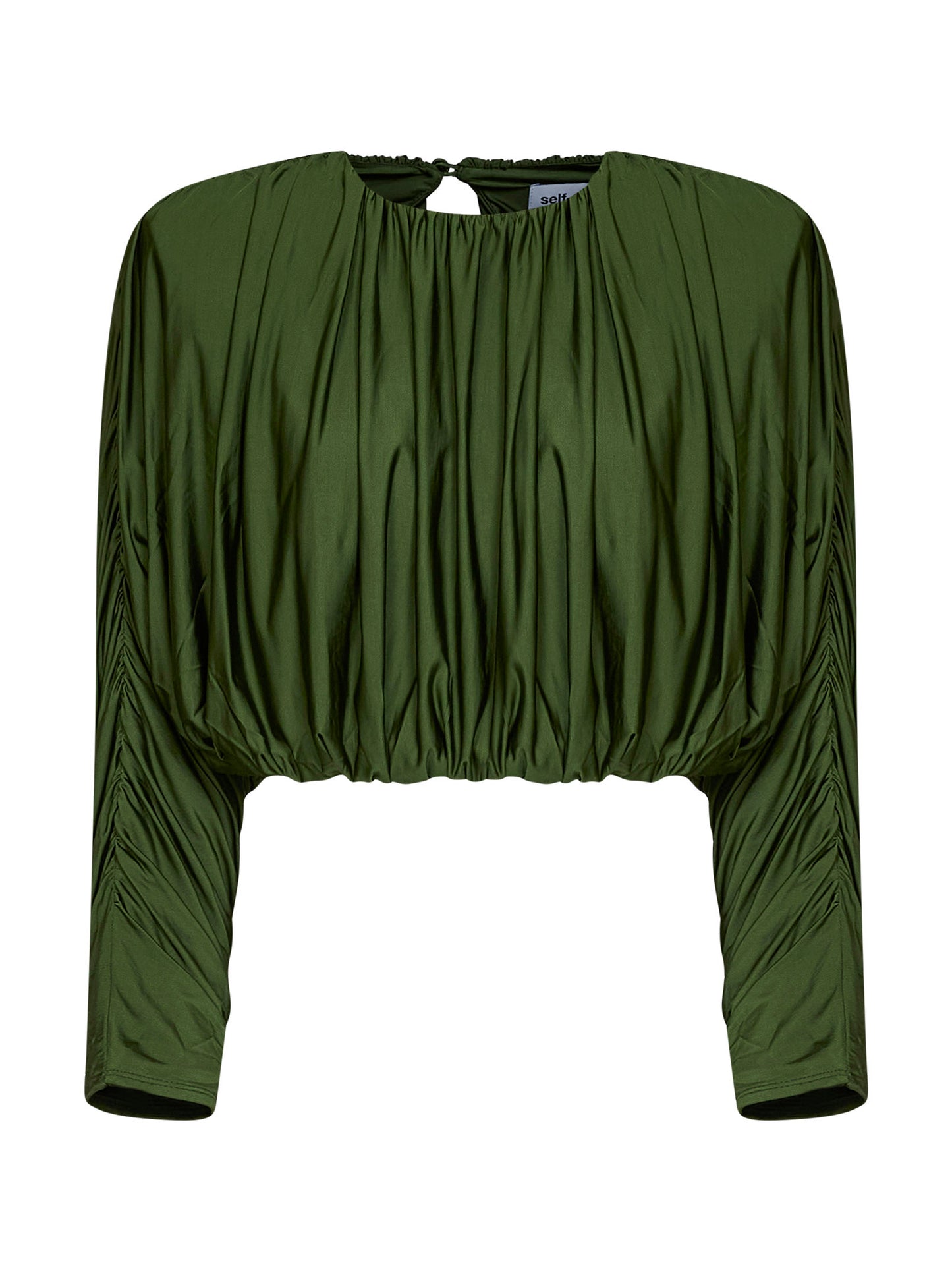 Olive jersey gathered cropped top