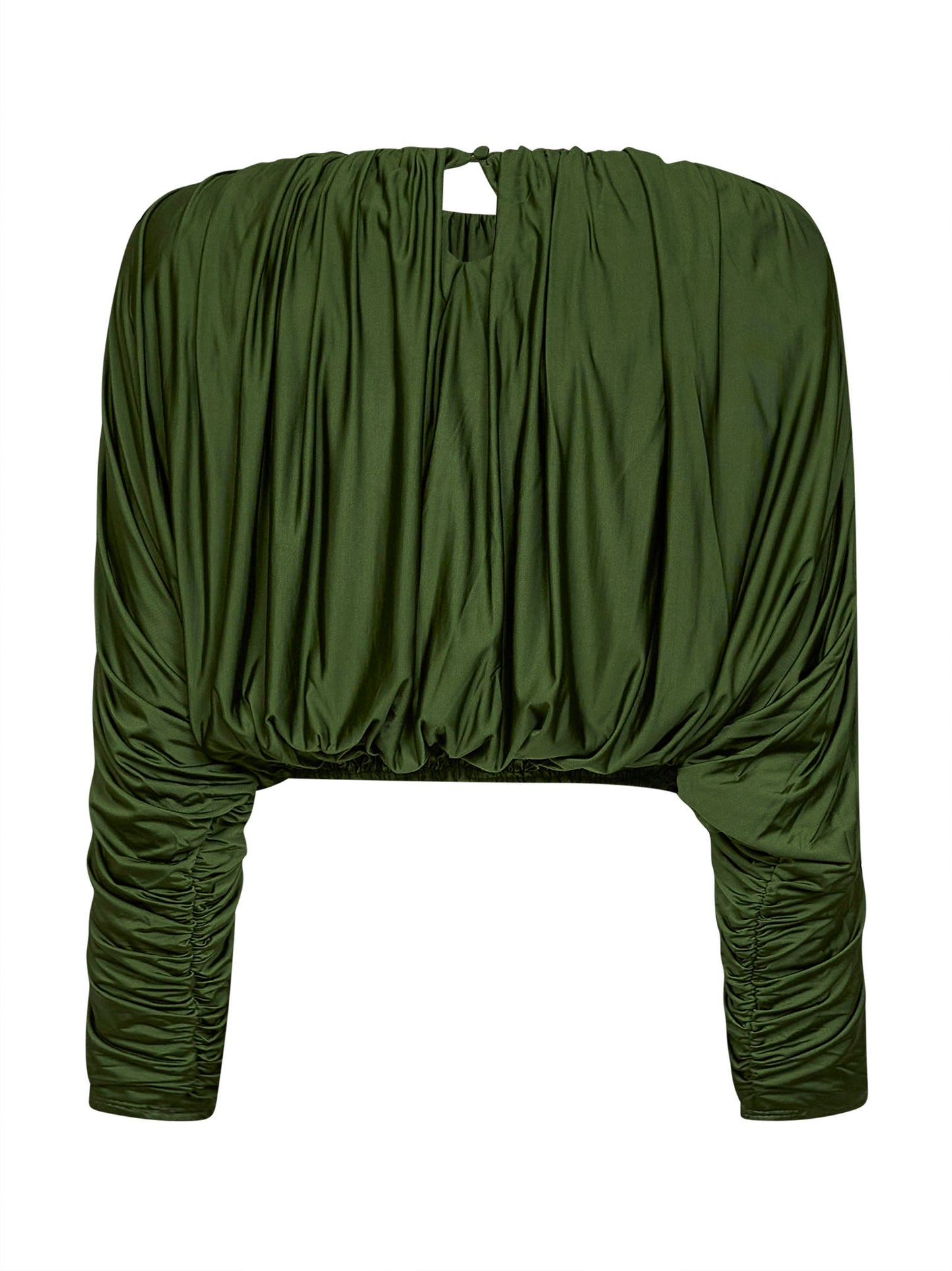 Olive jersey gathered cropped top