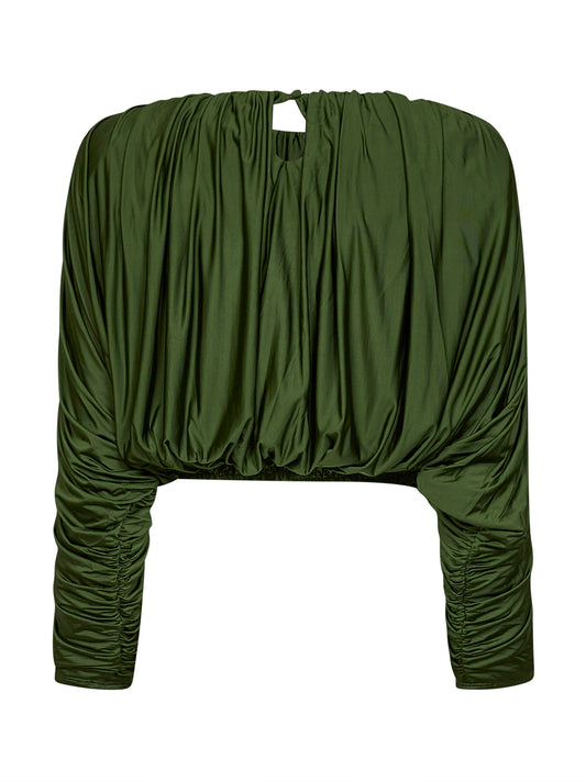 Olive jersey gathered cropped top