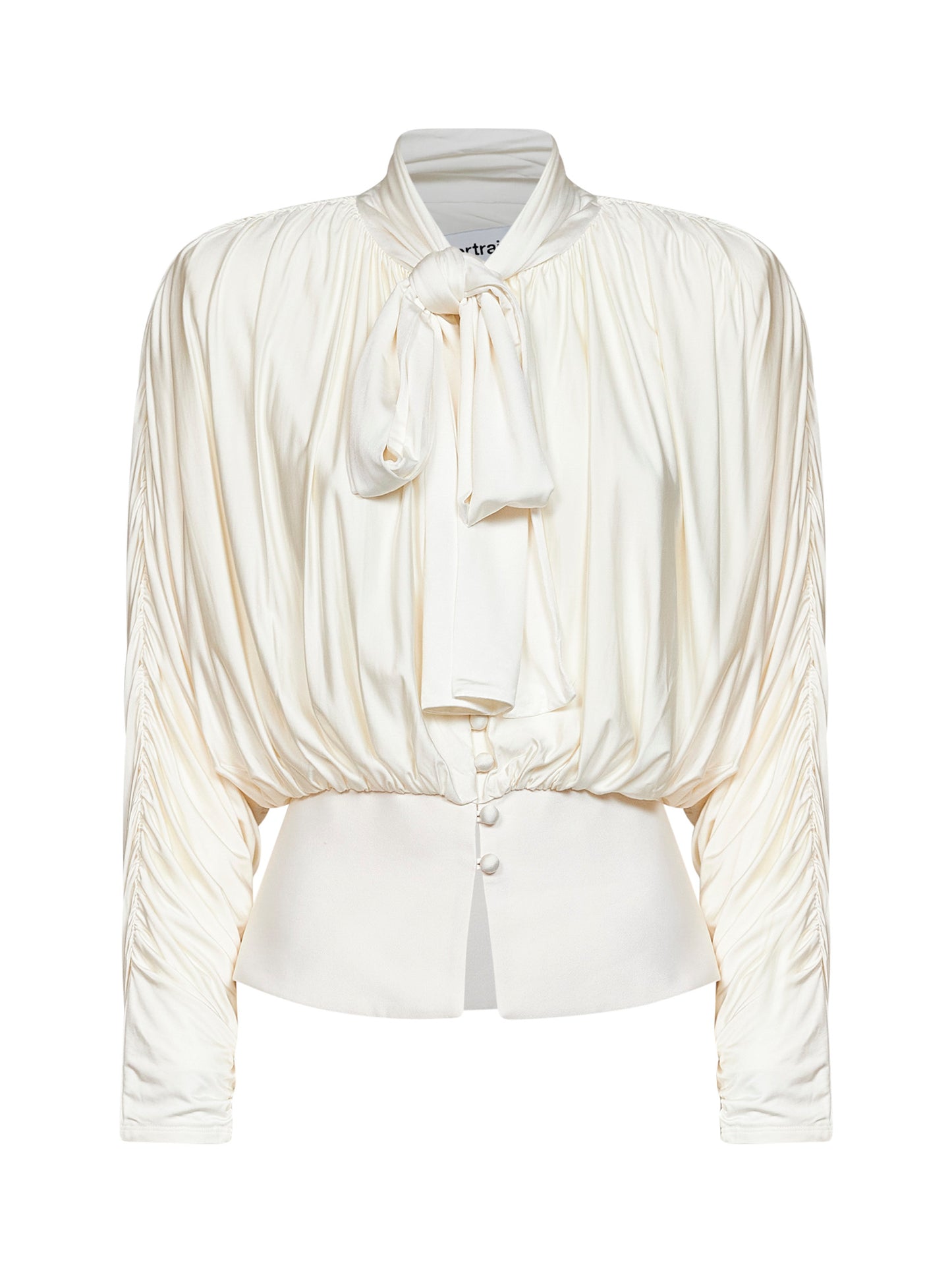 Top arricciato con collo a foulard in jersey crema<BR/>