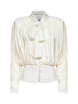 Top arricciato con collo a foulard in jersey crema<BR/>