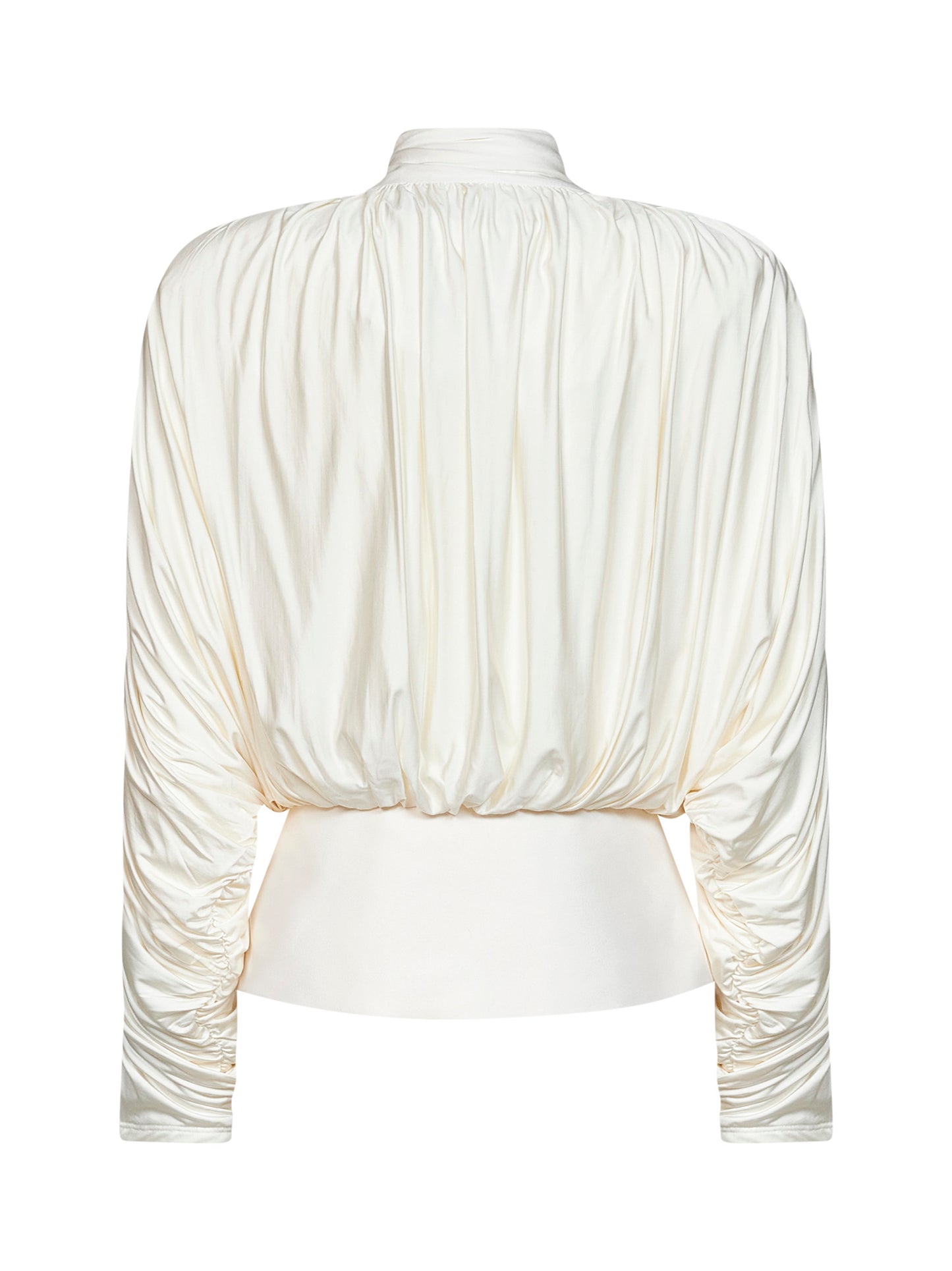 Top arricciato con collo a foulard in jersey crema<BR/>