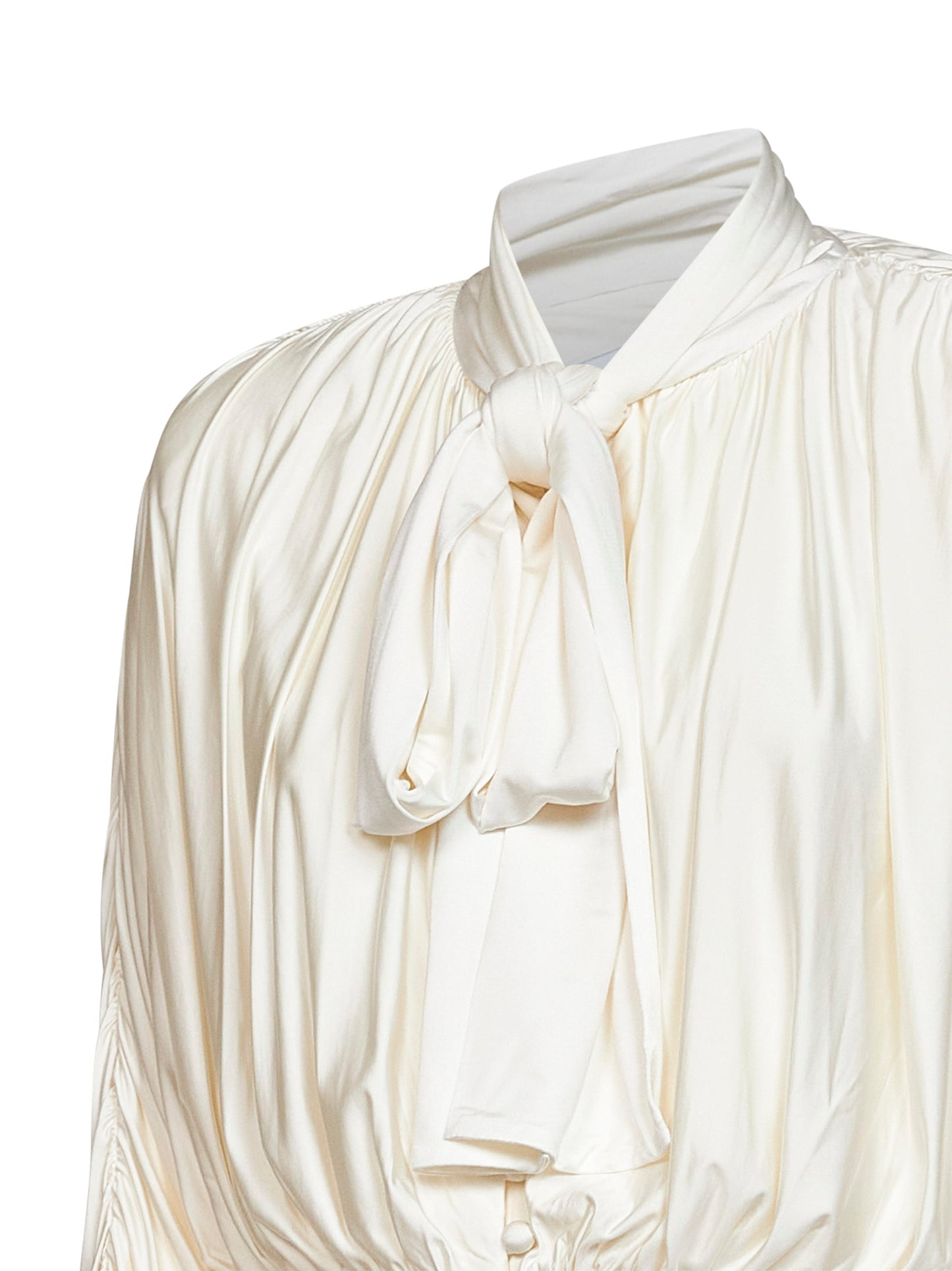 Top arricciato con collo a foulard in jersey crema<BR/>