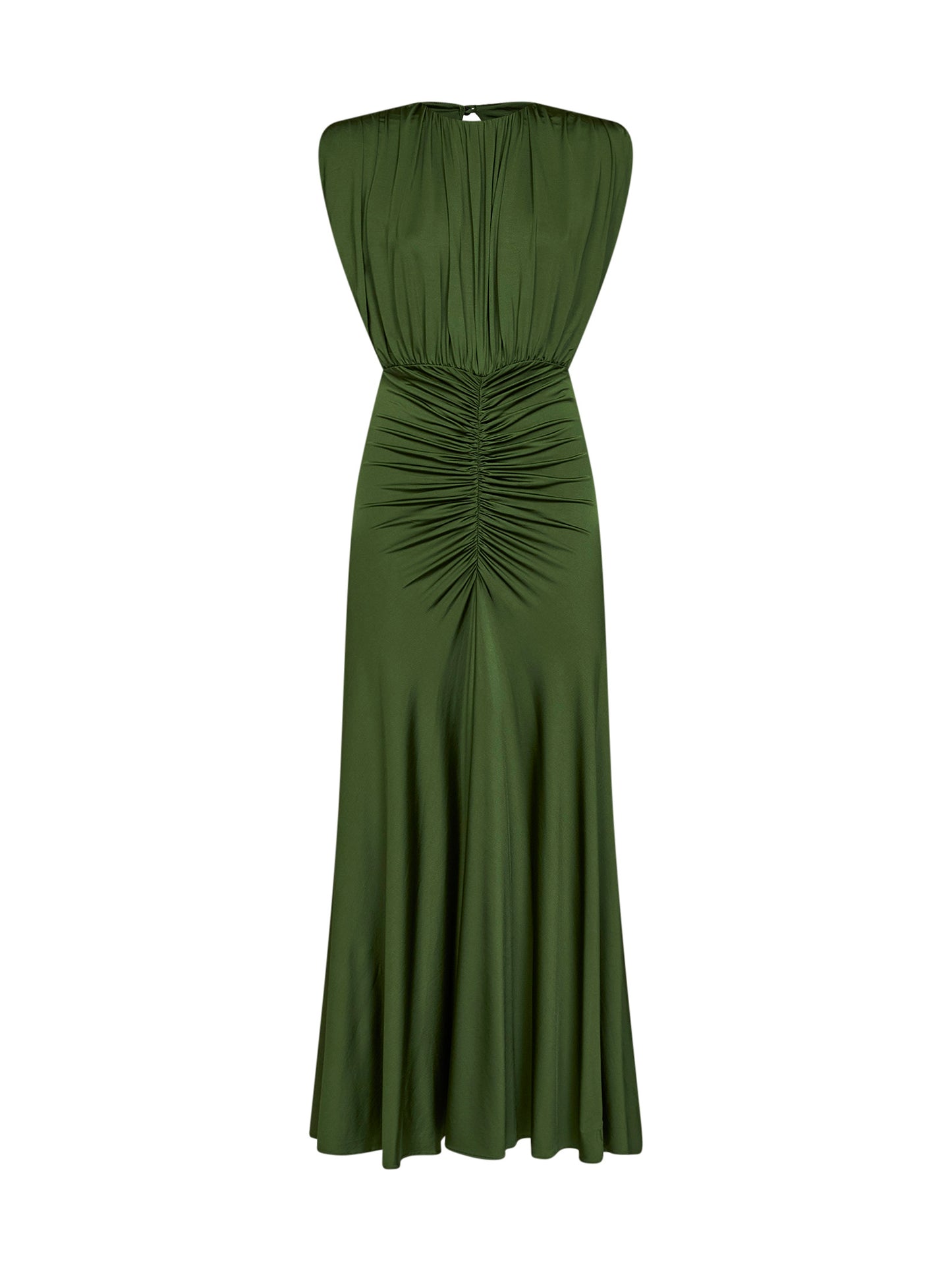 Olive jersey gathered long dress