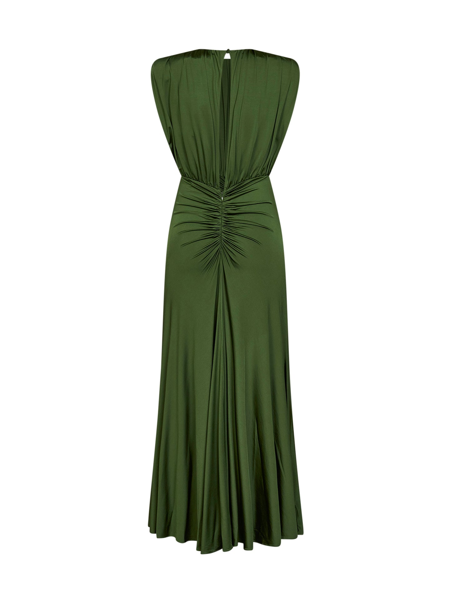 Olive jersey gathered long dress