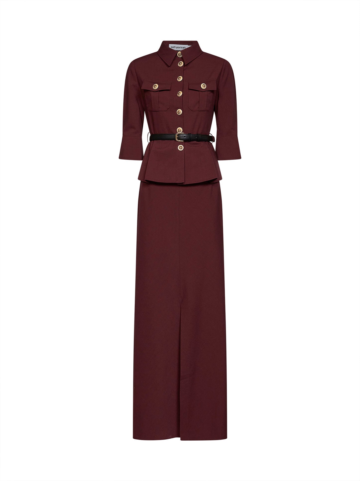 Maxi abito con cintura in twill marrone