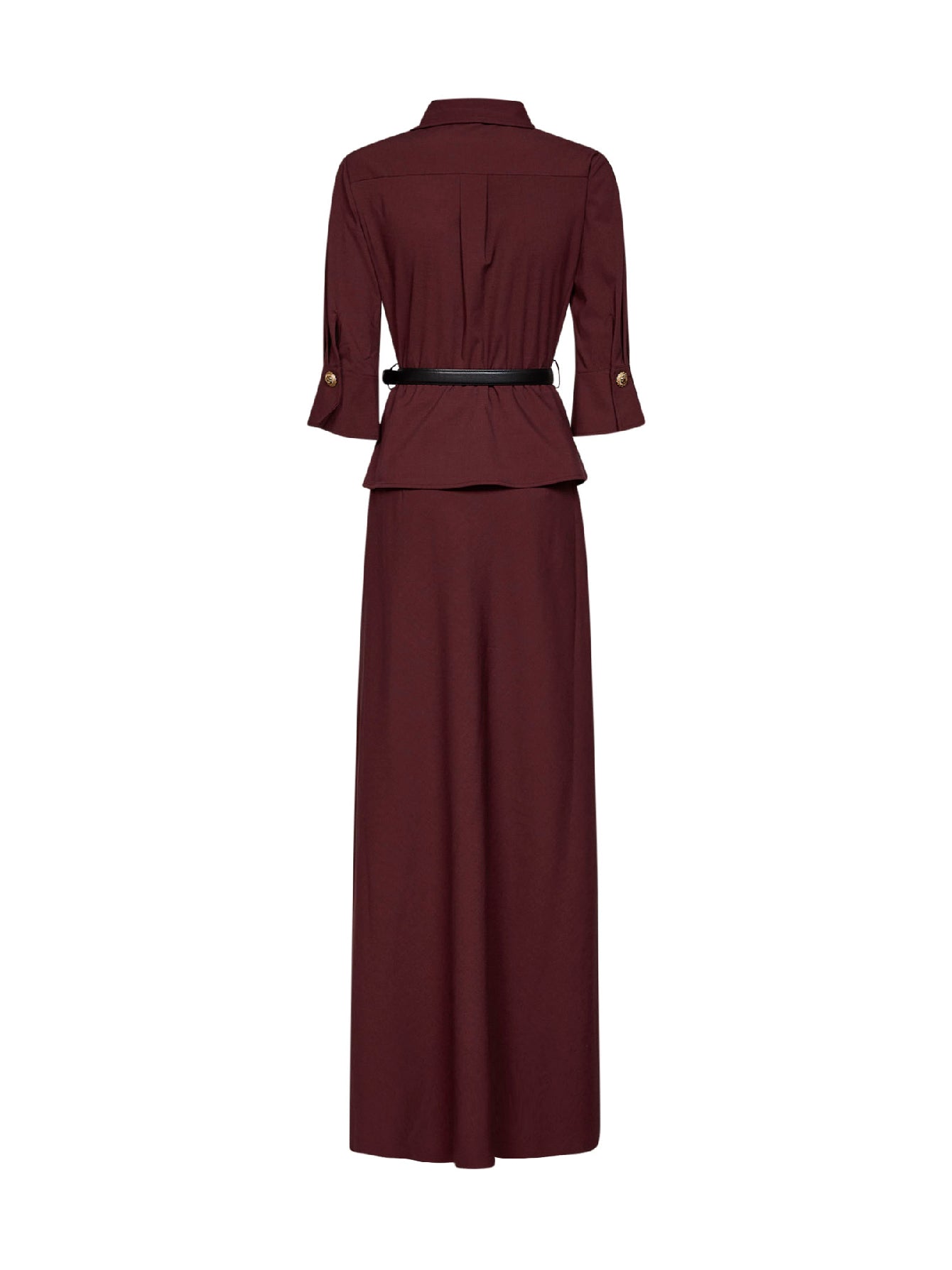 Maxi abito con cintura in twill marrone