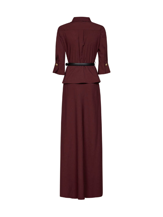 Brown twill belted maxi dress