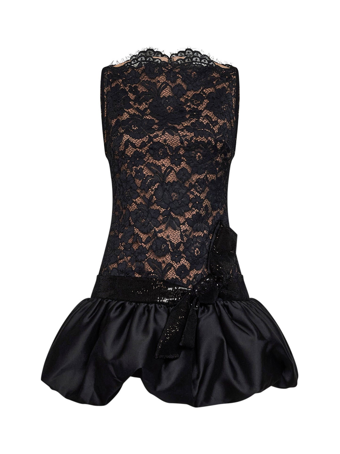 Black lace mini dress with bubble hem