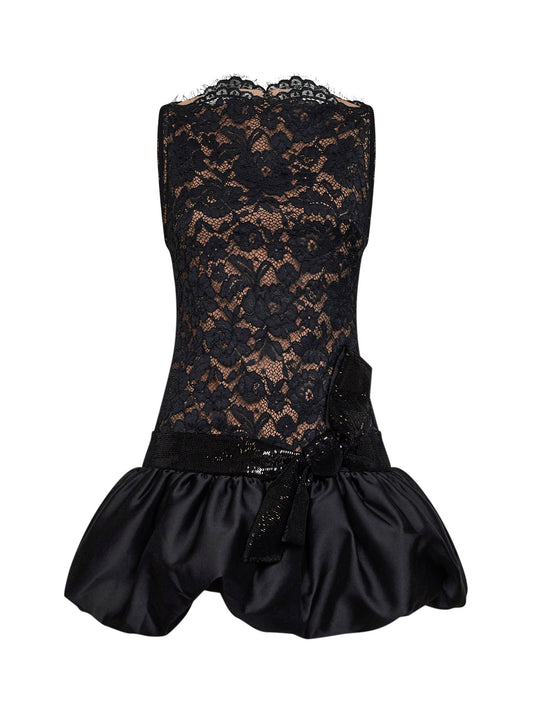 Black lace mini dress with bubble hem
