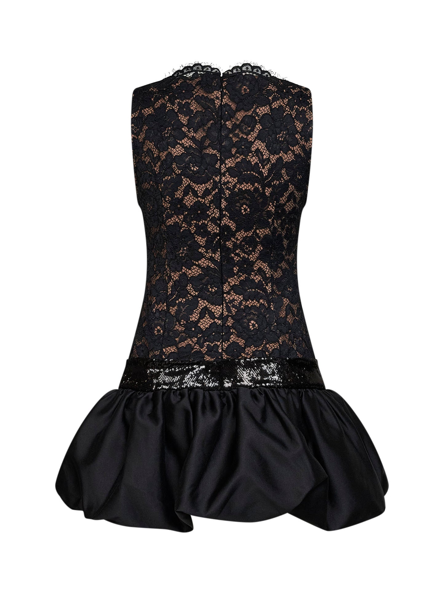Black lace mini dress with bubble hem