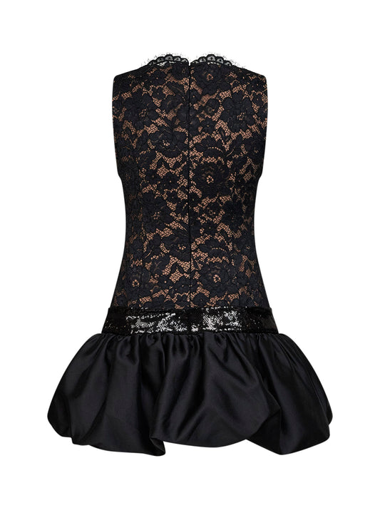 Black lace mini dress with bubble hem