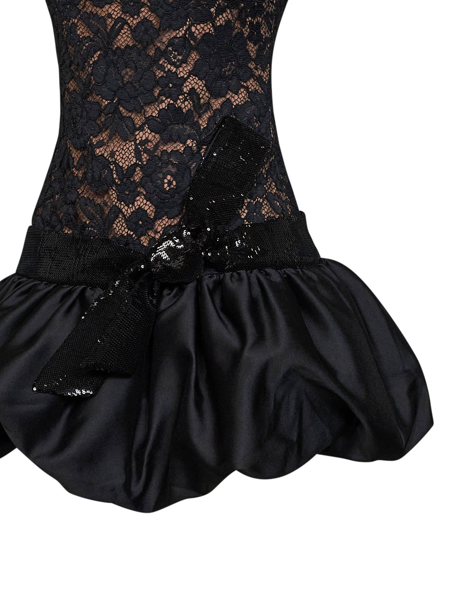 Black lace mini dress with bubble hem