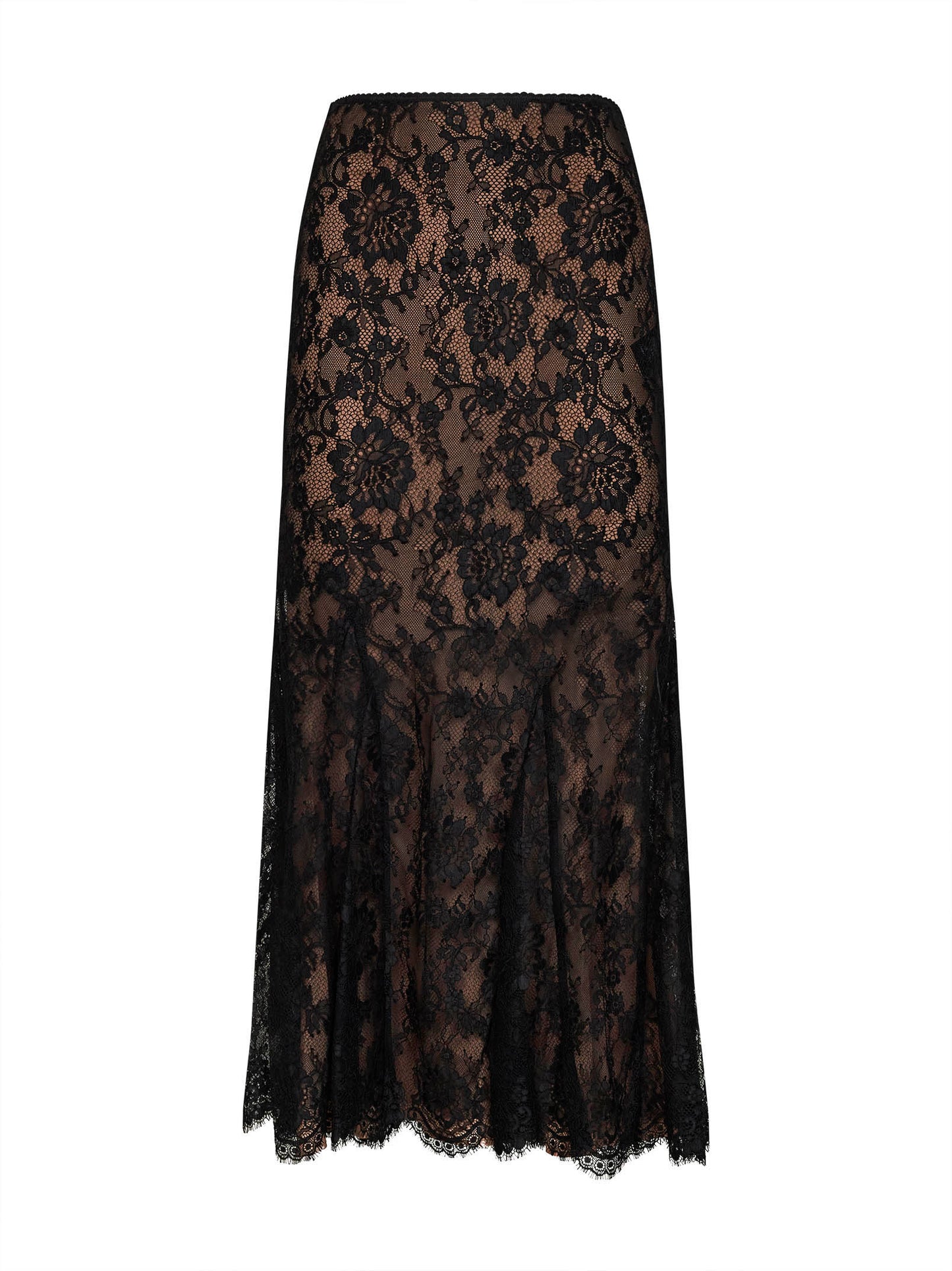 Black lace midi skirt