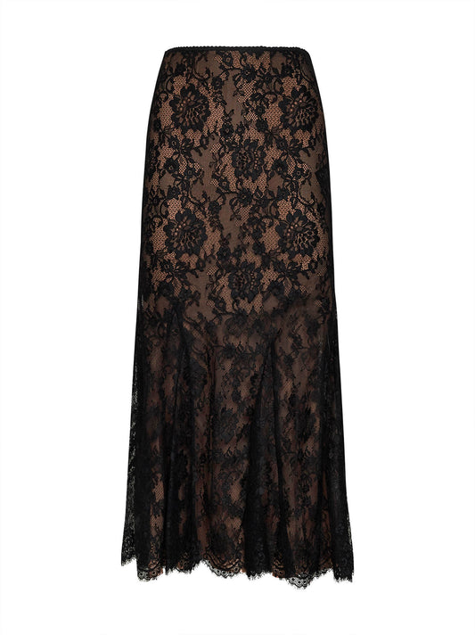 Black lace midi skirt