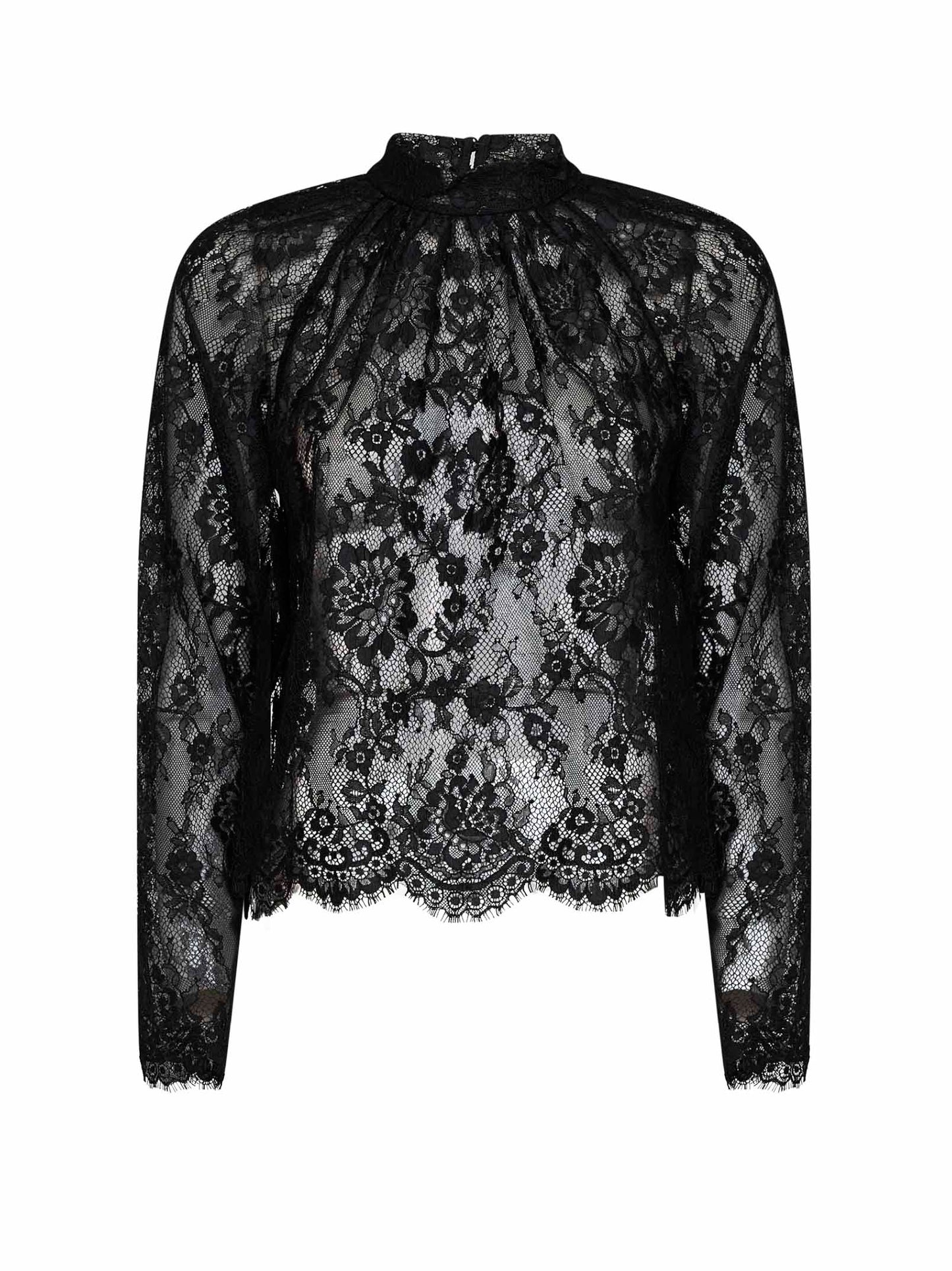 Blusa a maniche lunghe in pizzo nero