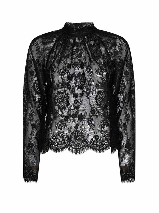 Black lace long-sleeved blouse