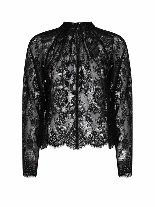 Black lace long-sleeved blouse