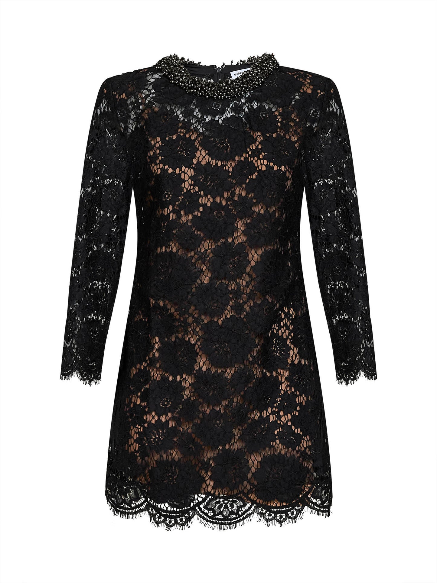 Black lace long-sleeved mini dress