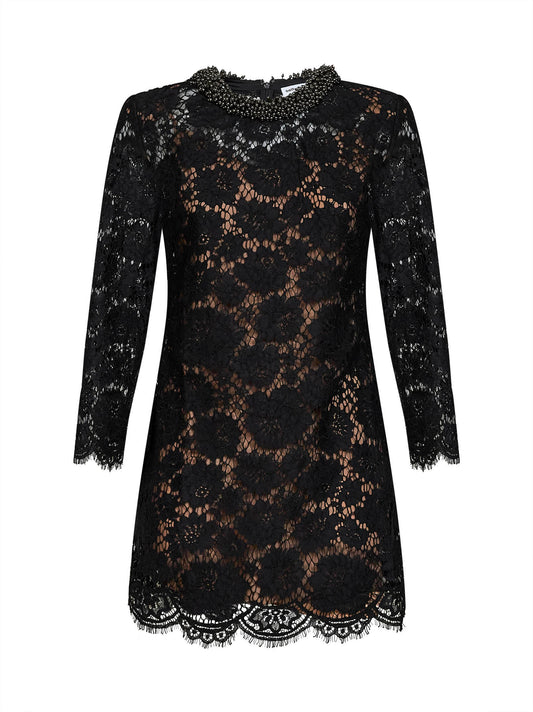 Black lace long-sleeved mini dress