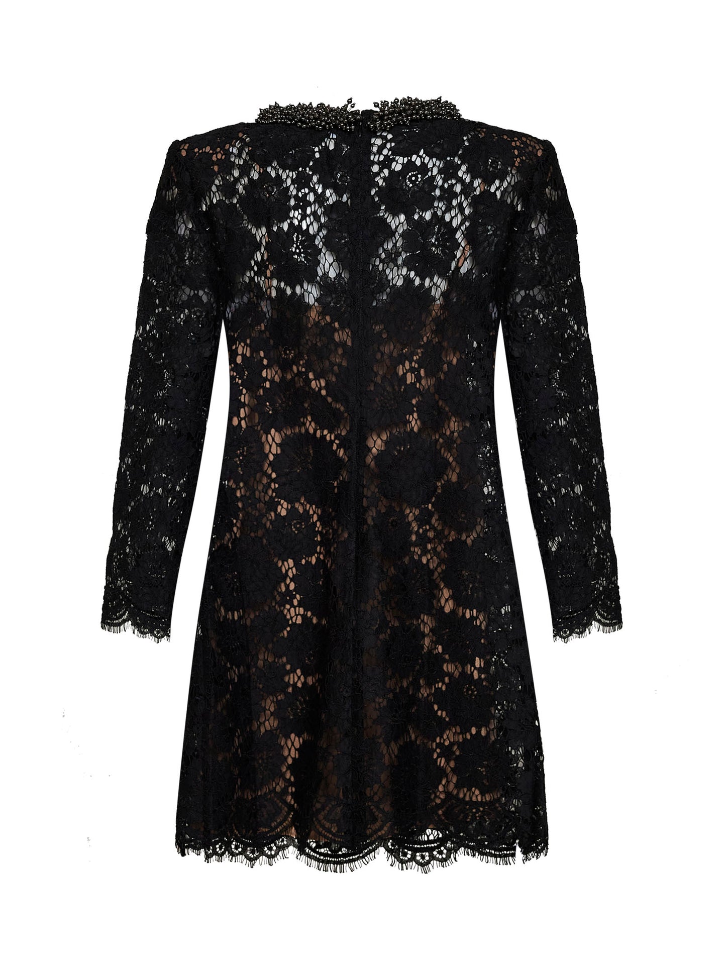 Black lace long-sleeved mini dress