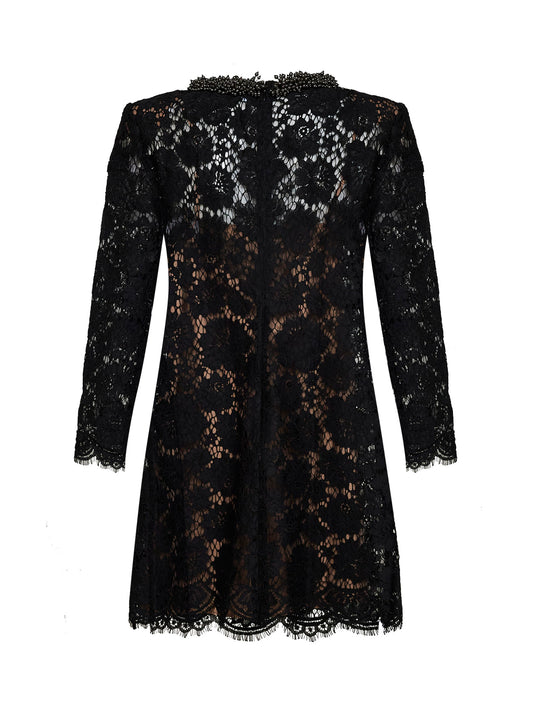 Black lace long-sleeved mini dress