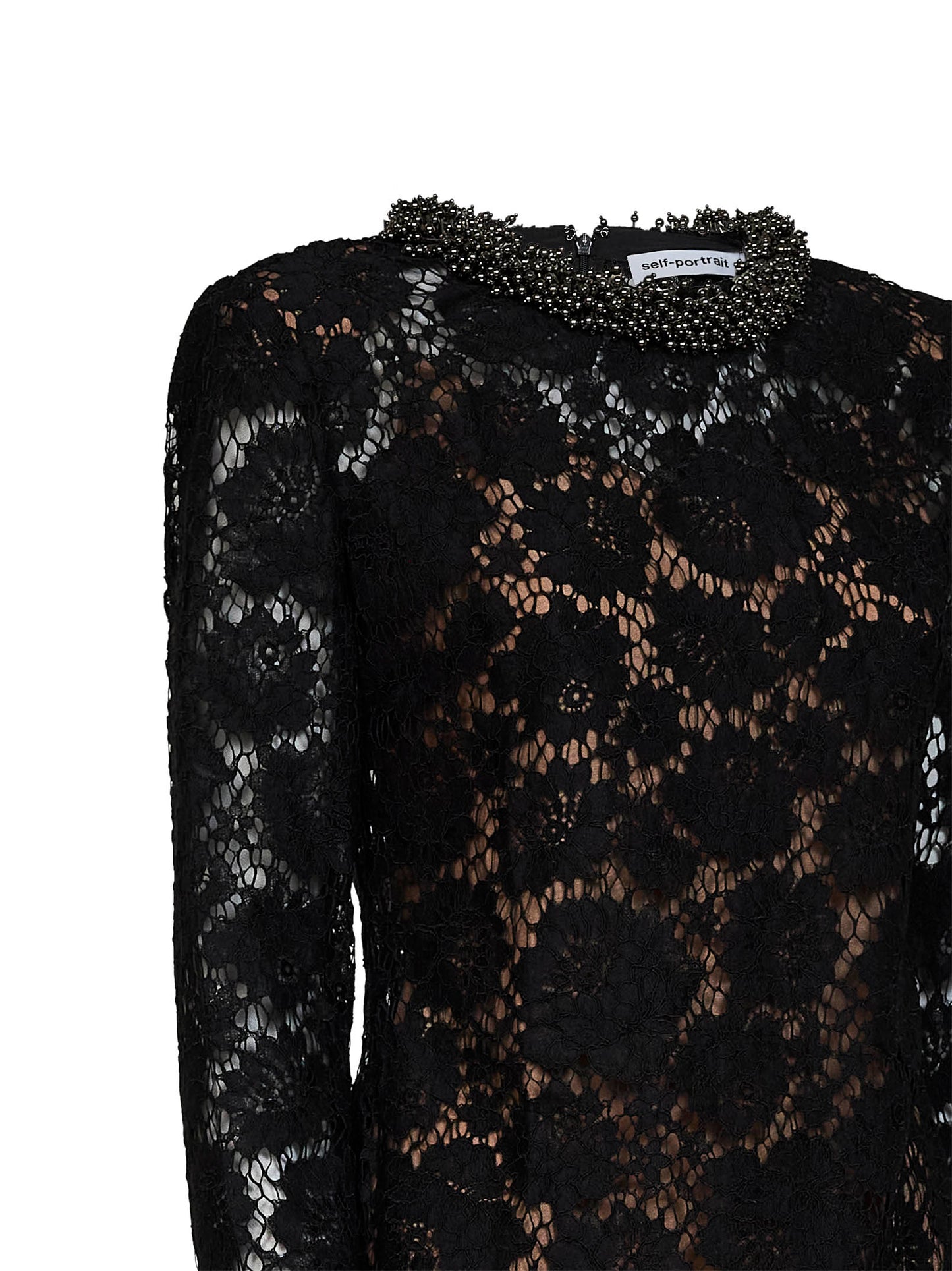 Black lace long-sleeved mini dress