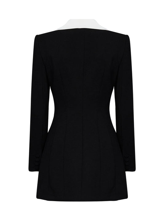 Black wool tailored blazer-style mini dress