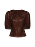 Brown rhinestone-embellished tulle top with cape sleeves