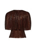 Brown rhinestone-embellished tulle top with cape sleeves