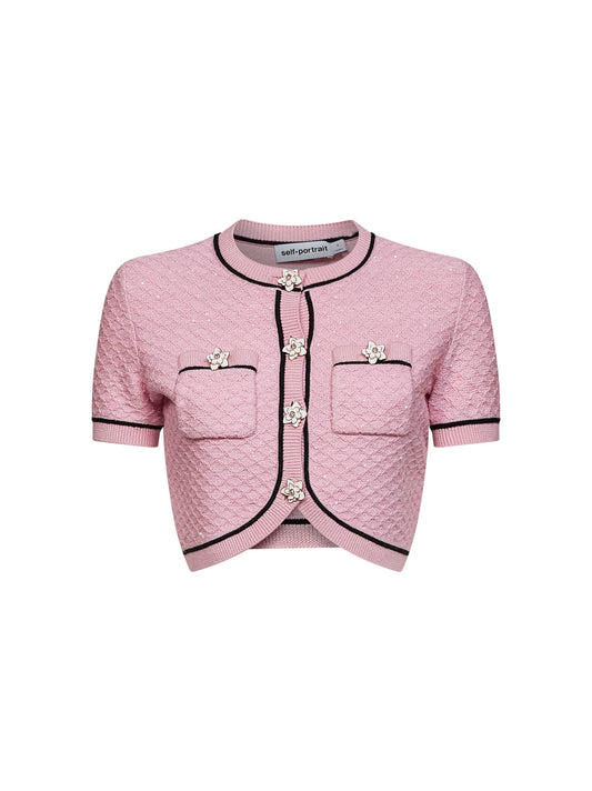 Pink sequin knit cropped cardigan