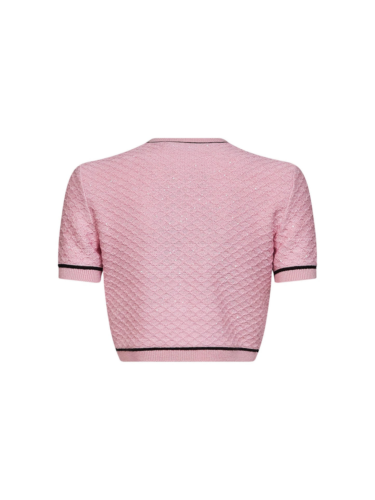 Cardigan crop in maglia con paillettes rosa