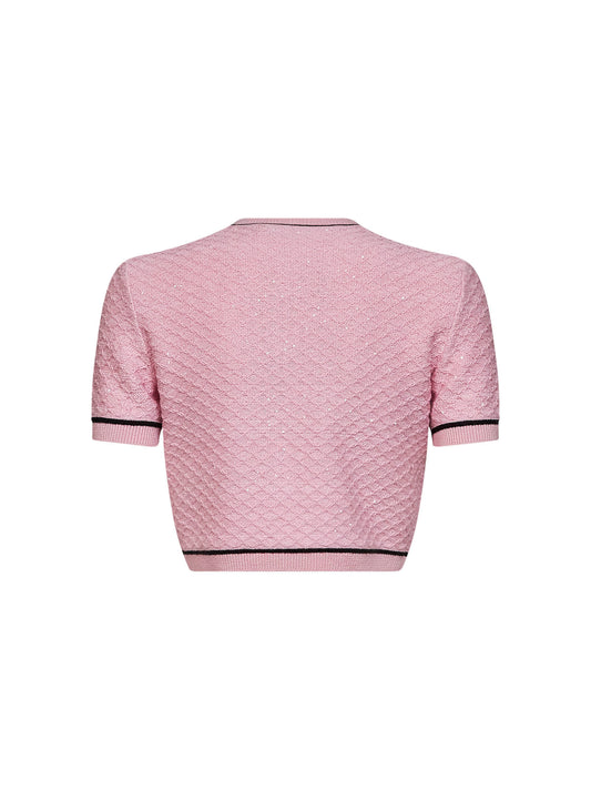 Pink sequin knit cropped cardigan
