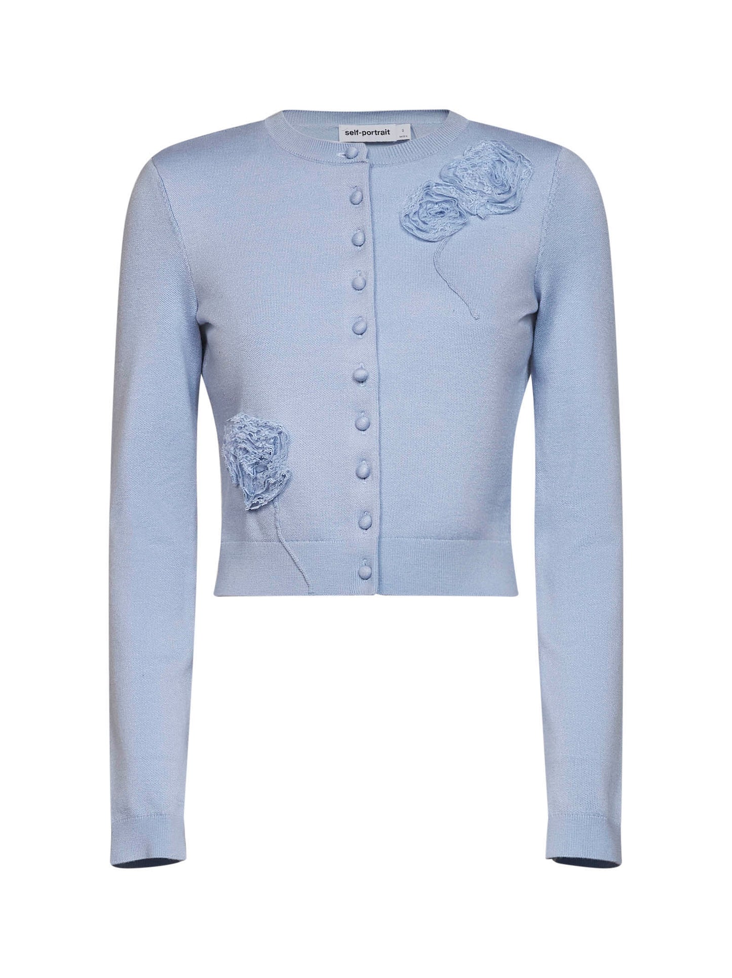 Cardigan in maglia blu con dettaglio fiori