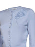 Cardigan in maglia blu con dettaglio fiori