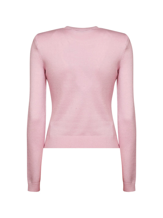Pink knit jumper with flowers detail