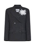 Grey stretch wool-blend double-breasted flower blazer