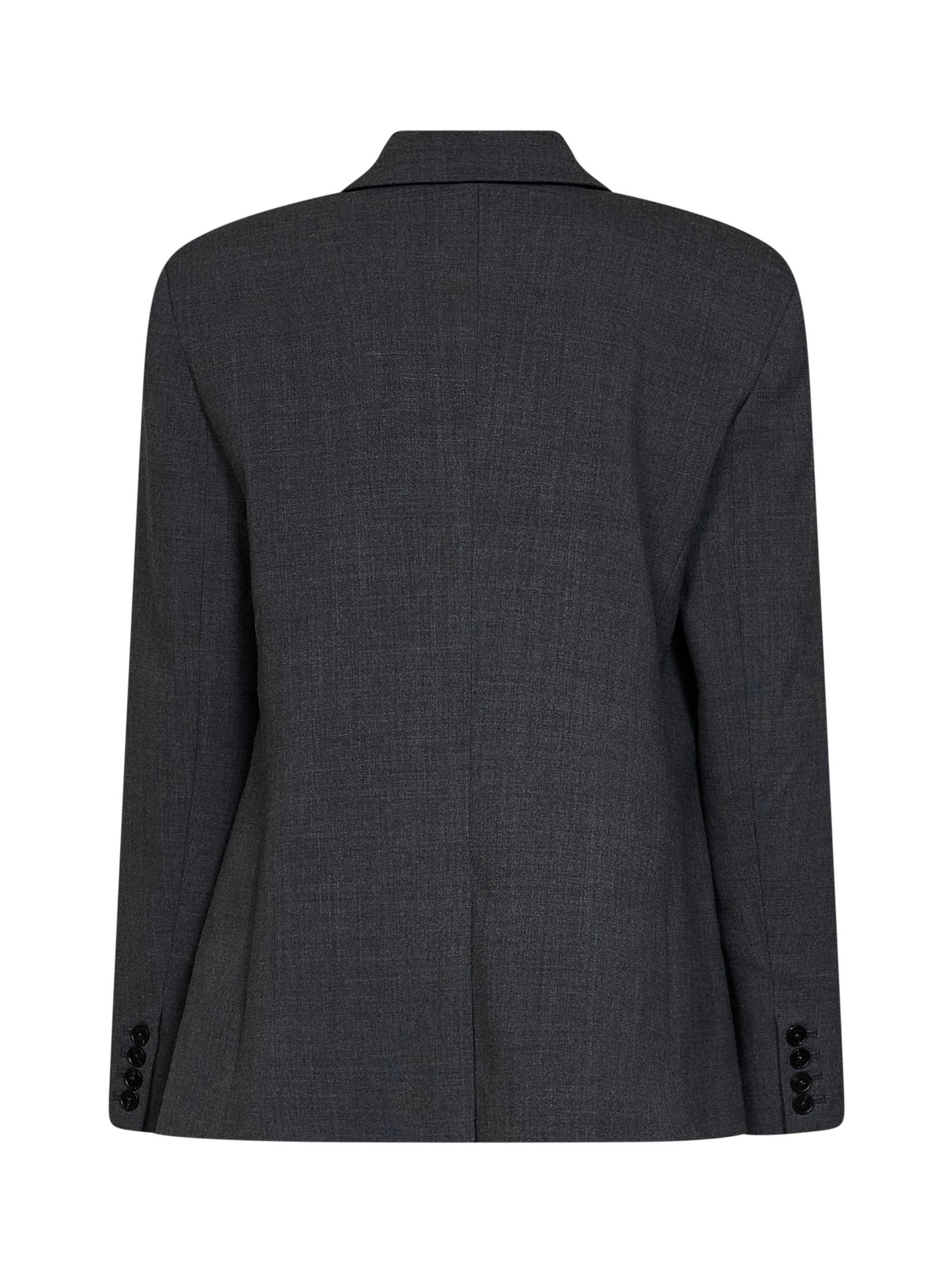 Grey stretch wool-blend double-breasted flower blazer