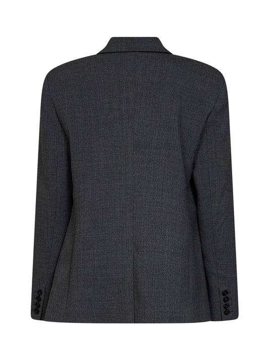 Grey stretch wool-blend double-breasted flower blazer