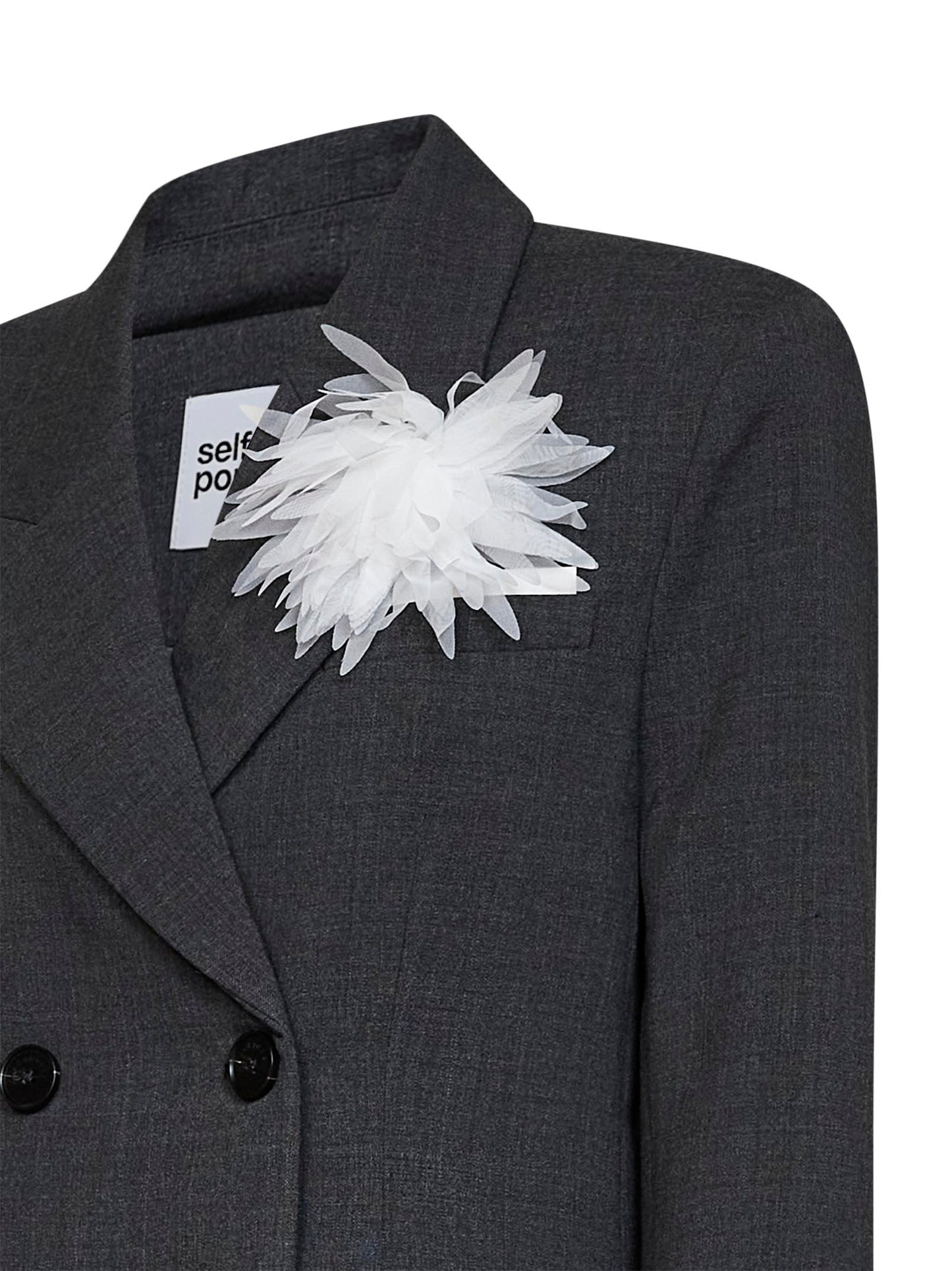 Grey stretch wool-blend double-breasted flower blazer