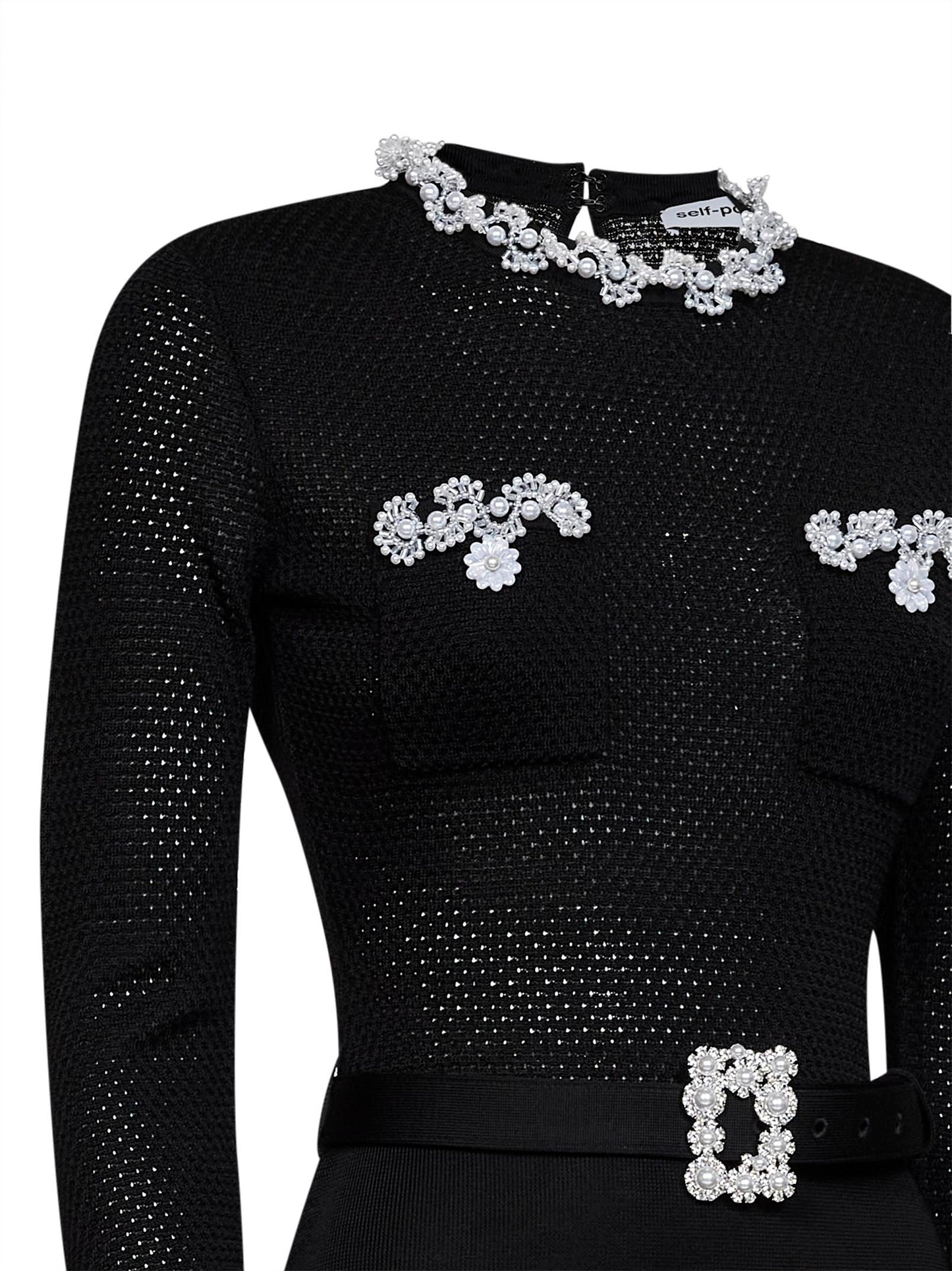Black knit midi dress with beaded embroidery