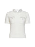 Cream openwork knit top with bead embroidery