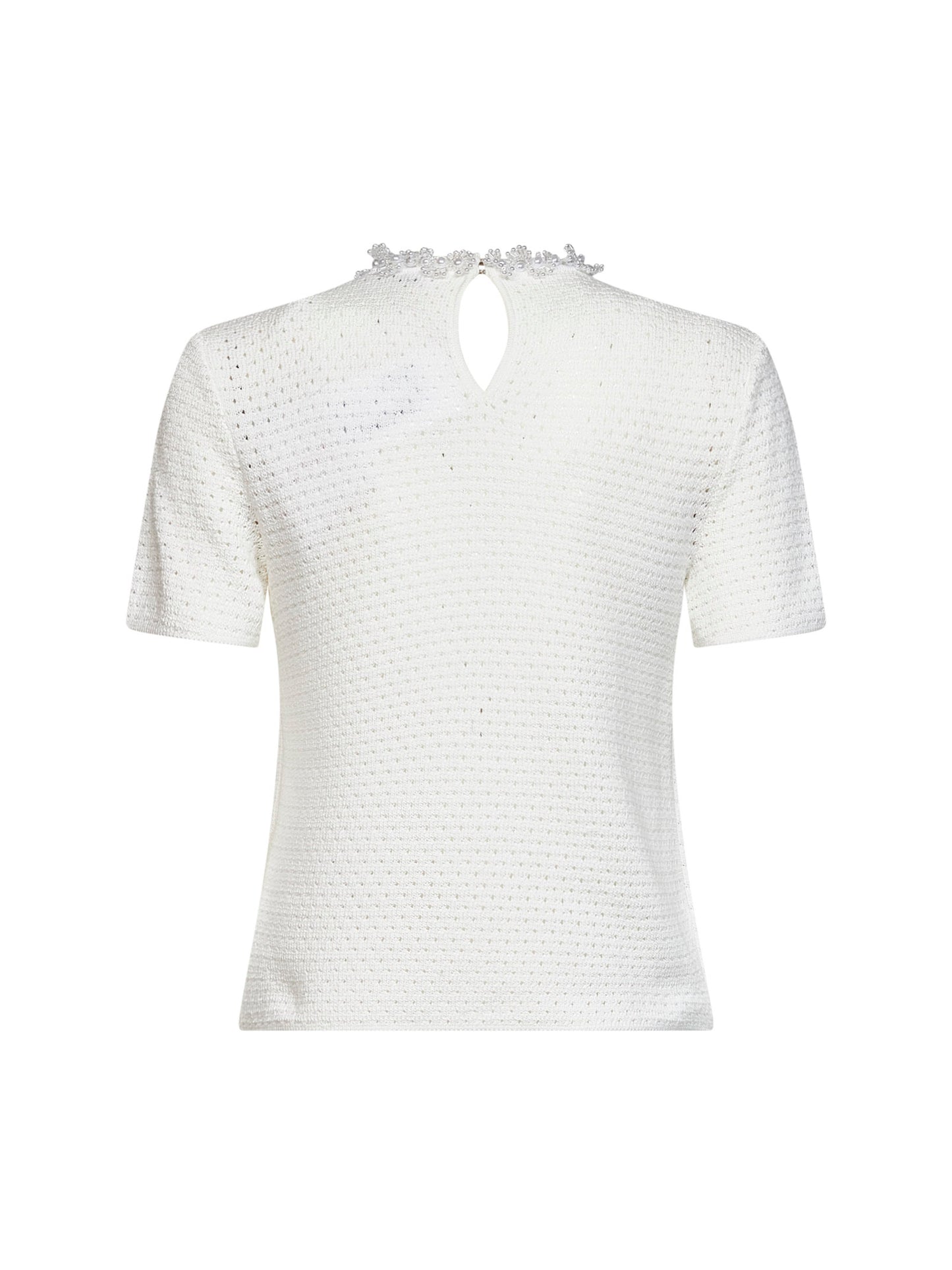 Cream openwork knit top with bead embroidery