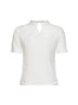 Cream openwork knit top with bead embroidery