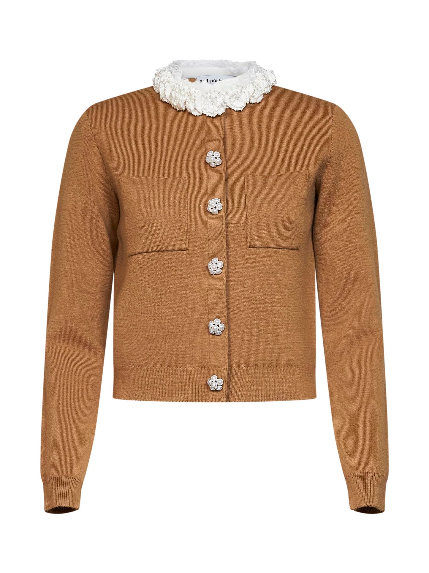 Cardigan ricamato in maglia di misto lana marrone